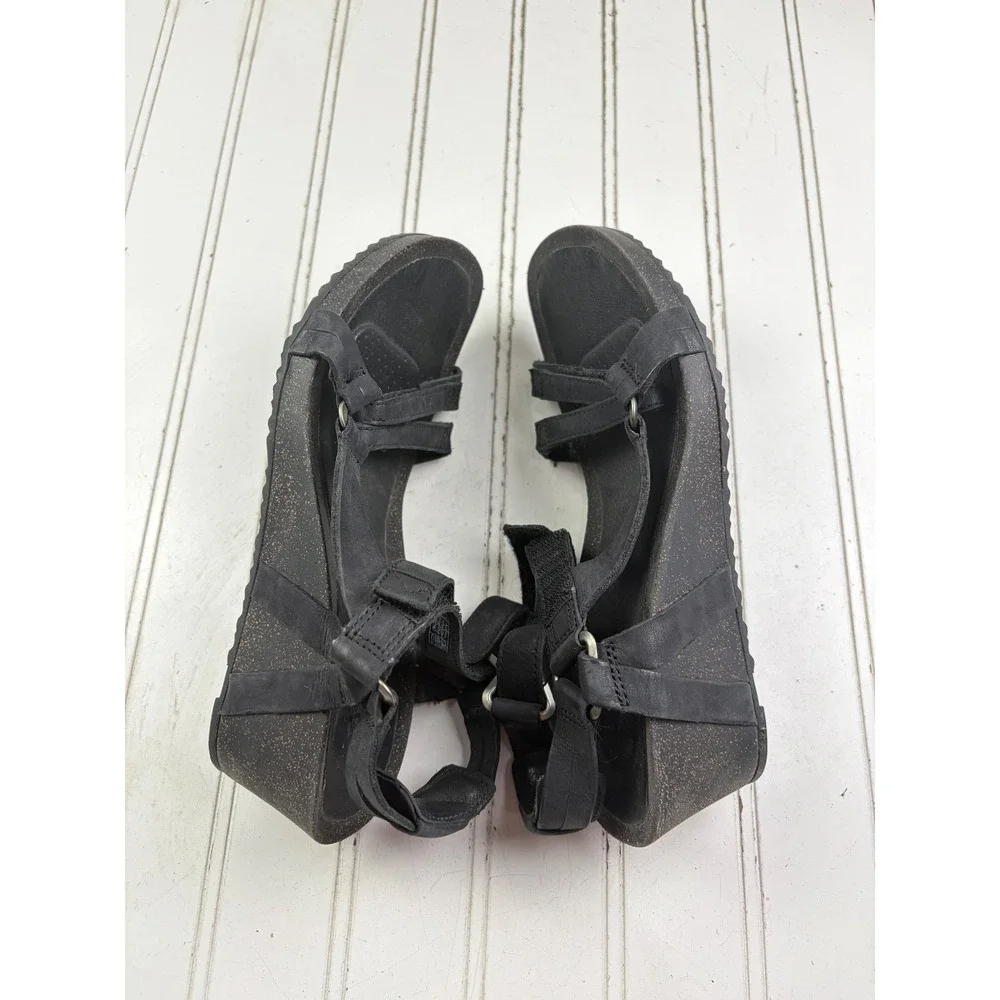 Teva Ysidro Universal Black Leather Wedge Sandals Women's Size 7.5